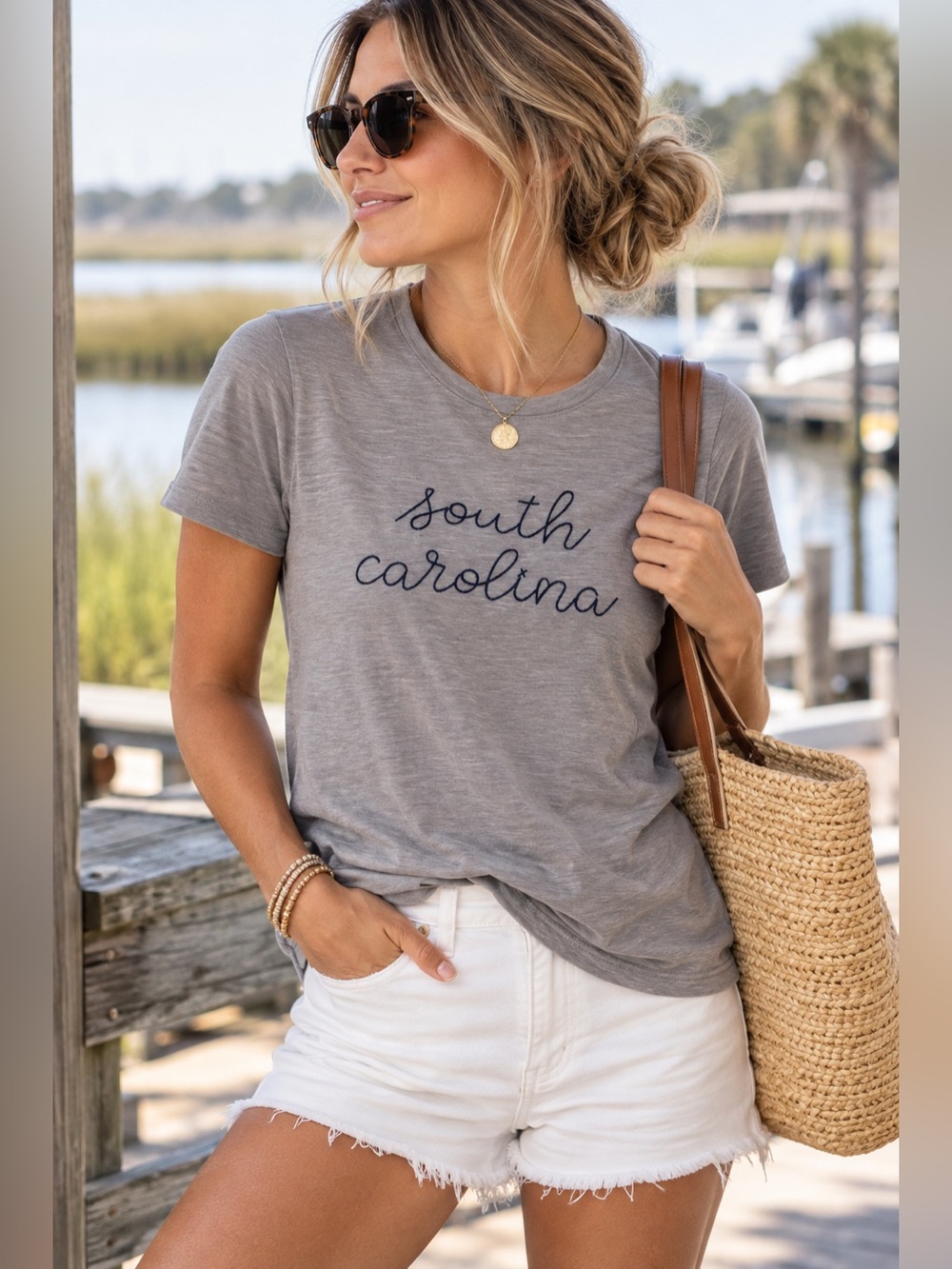 Ever Ellis South Carolina Embroidered T Shirt S Gray Coastal Southern Tee